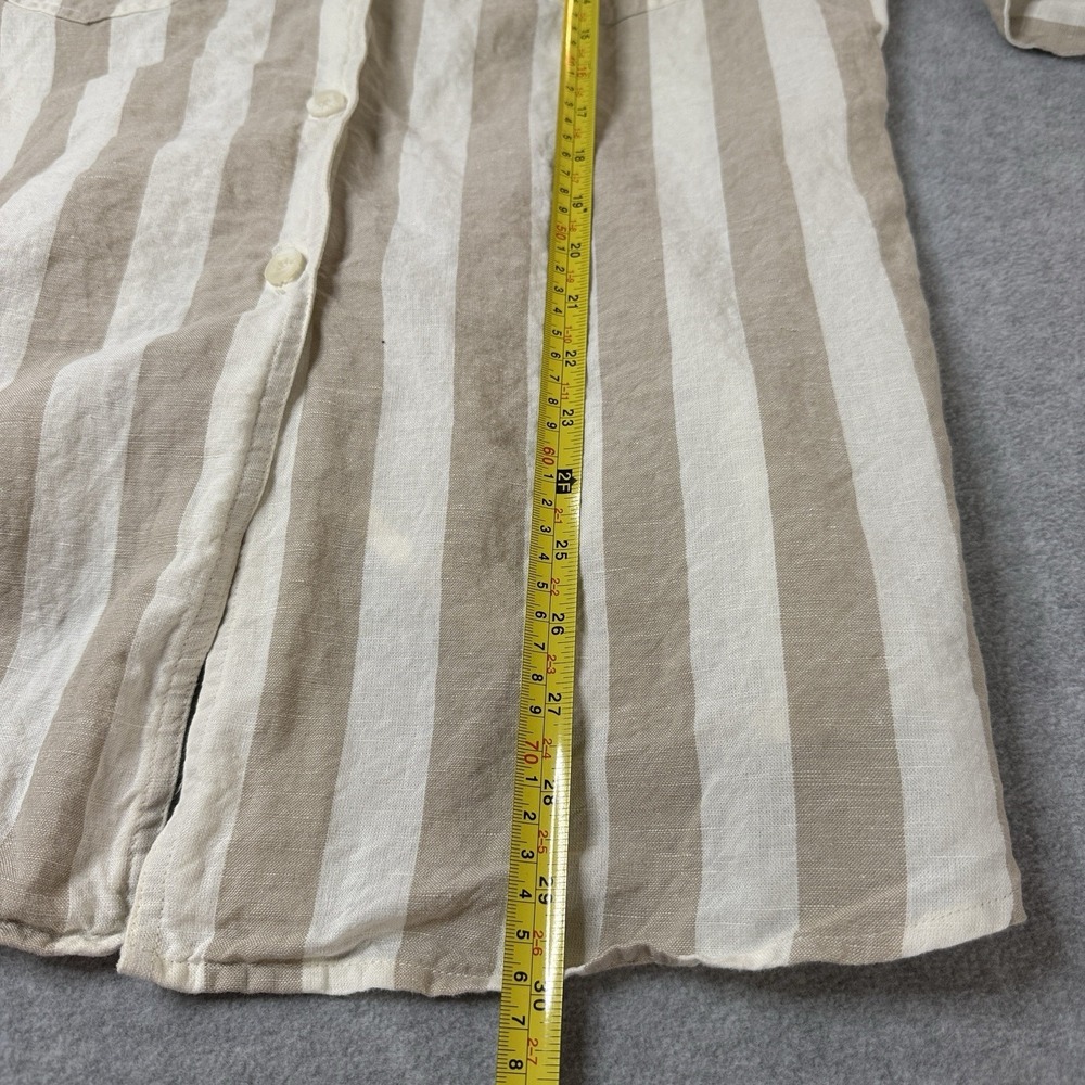 Together Linen Blend Button Front Shirt Womens Large Beige White Stripe Long Sl - Picture 7 of 8
